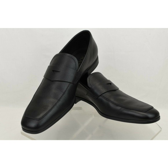 PRADA 2DC127 BLACK SAFFIANO LEATHER LETTERING LOGO PENNY LOAFERS 12 US 13 - Picture 6 of 12